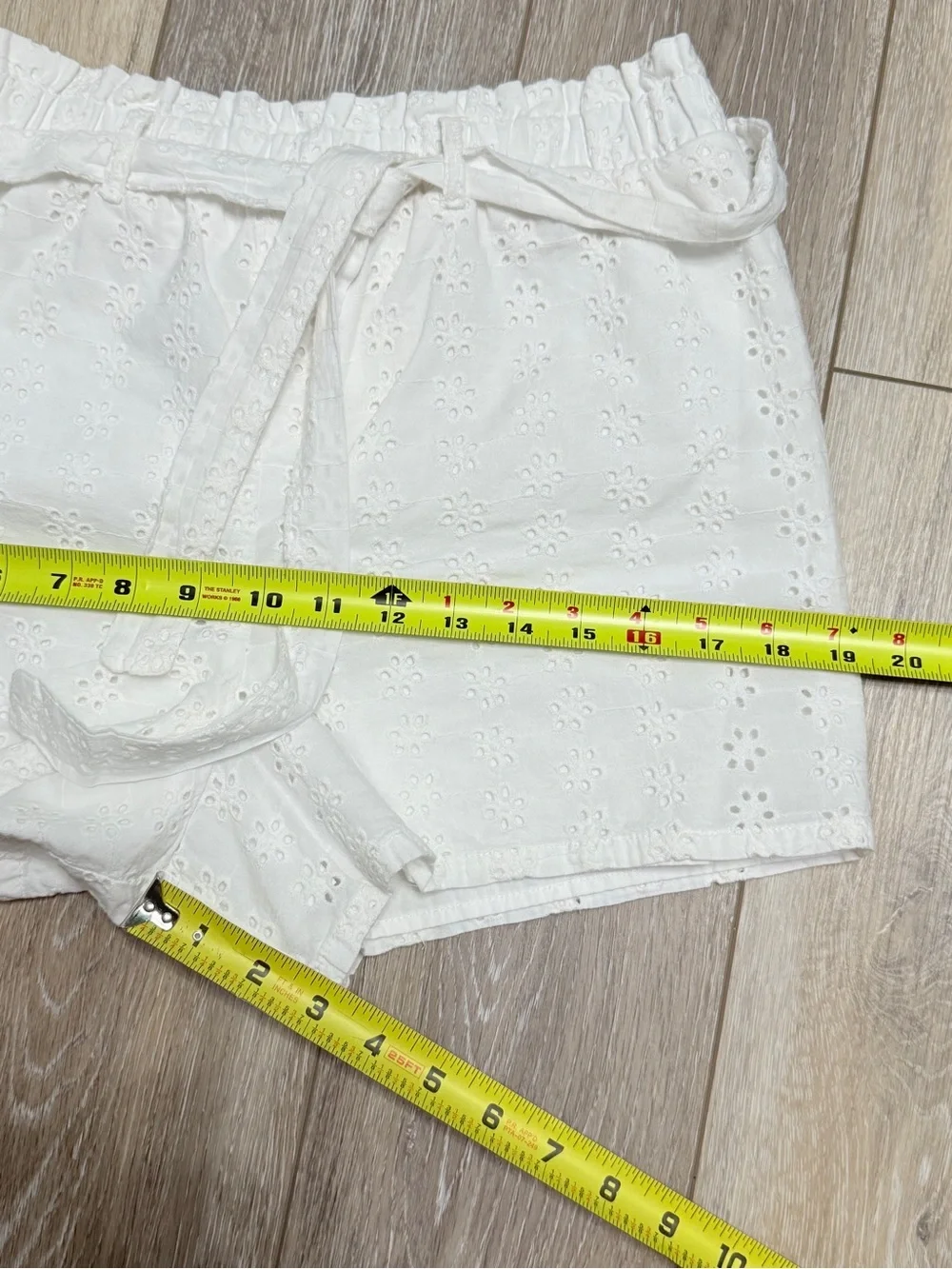 White Cotton Eyelet Tie-Waist (removable belt) Women's Shorts